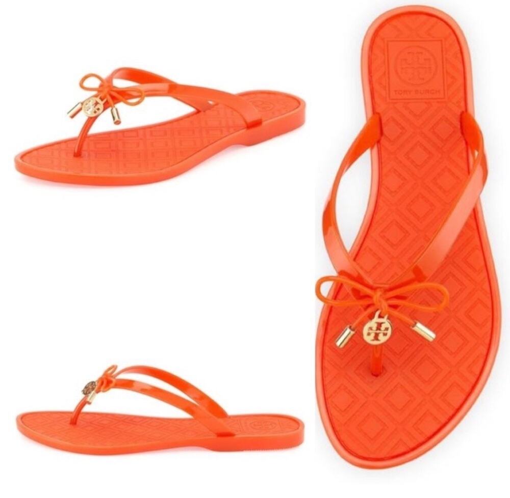 Tory Burch Orange Jelly Bow Thong Flip Flop Sandals Size 7